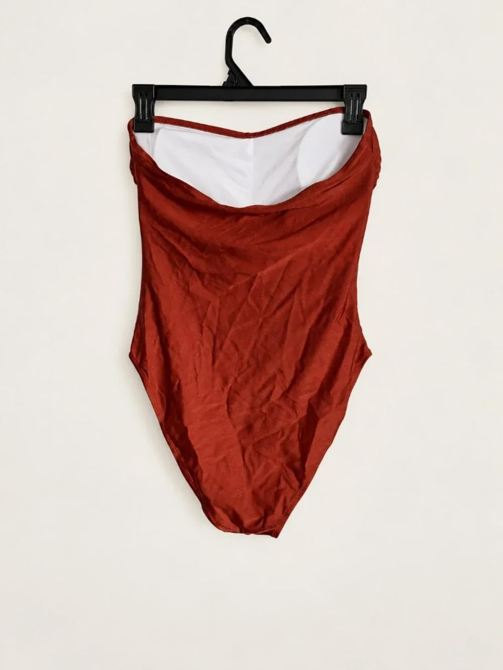 SHEIN Rust Ruched Strapless Bandeau One-Piece Swimsuit Size M